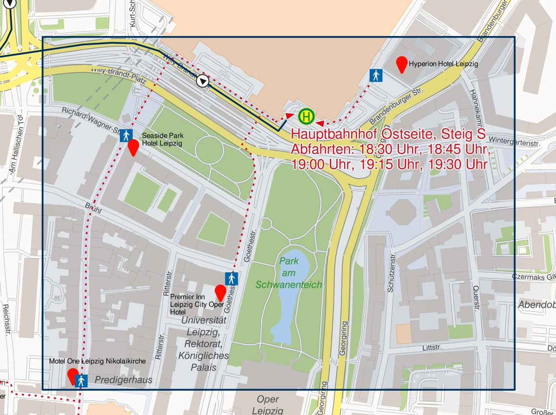 Lageplan Seaside + Hyperion + Premier Inn + Motel One Niko